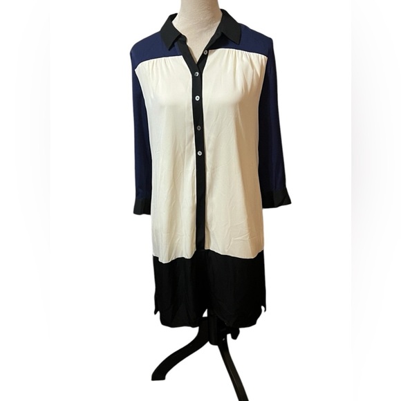 Diane Von Furstenberg Billie Silk Color Block Shirt Dress Size 4 - Picture 1 of 5